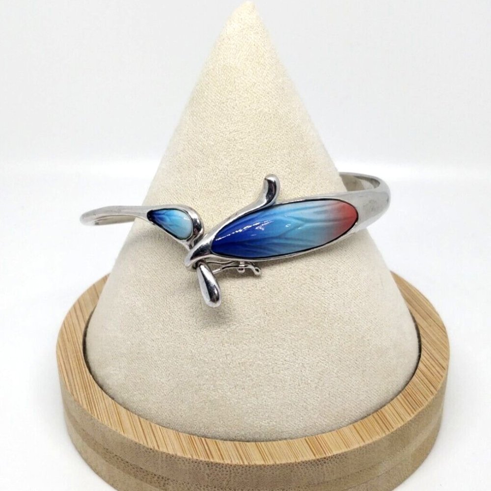 Vintage Franz Bangle Bracelet Pericline Butterfly Wing Ombre Blue Red Hinged